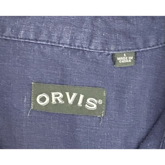 Orvis Mens Navy Blue Hemp/Tencel Short Sleeve Button Up Lightweight Shirt Large - Picture 2 of 6